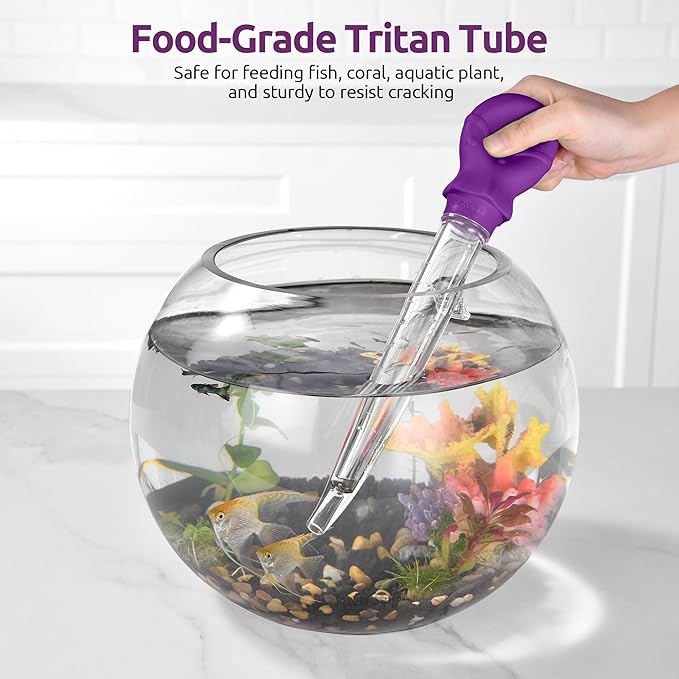 U-Taste Aquarium Pipette Cleaner: 1.5oz Coral Feeder for Fish Tank Cleaning, Manual Feeding Tube, Food Grade Siphon Dropper, Waste Remover with Strong Suction & Stand & Brush (11.98in, Purple)