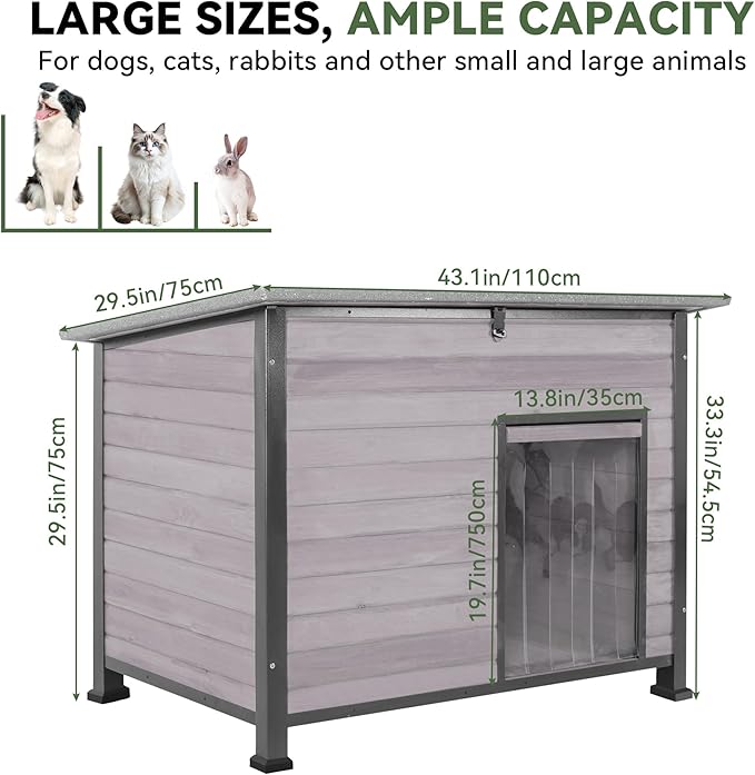 Dog House Outdoor Insulated with Prevent Chewing Iron Frame, Insulated cat House Outdoor Removable Floor and Open Roof for Dogs,Cat,Rabbits and Small Animals