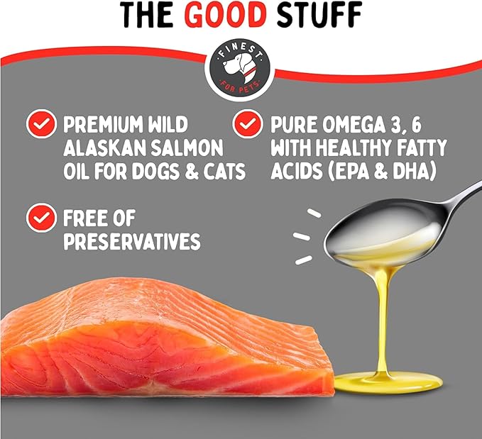 Wild Alaskan Salmon Oil for Dogs & Cats - Omega 3 Fish Oil with Pollock & Salmon for Sensitive Skin & Coat Health. EPA & DHA Ease Itching, Supports Joint, Immune & Heart Health (32oz)