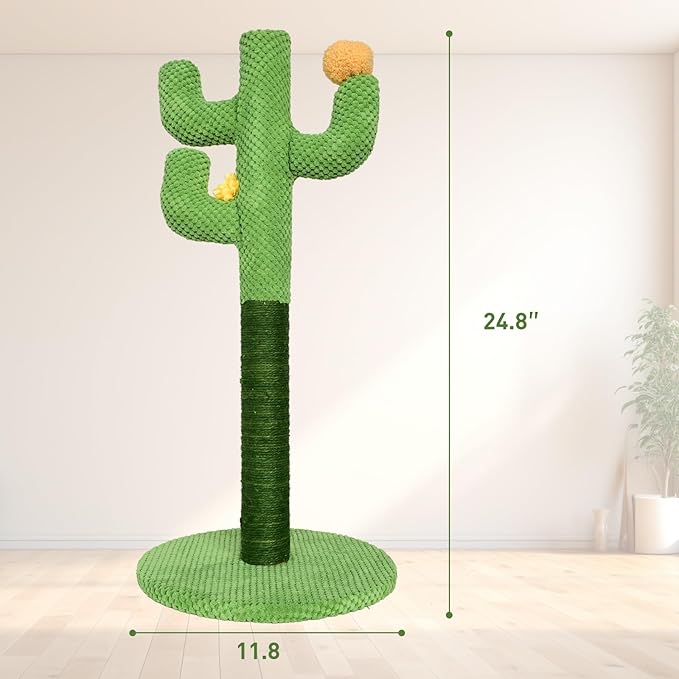 Kitten Cat Scratch Post - 25'' Cactus Scratching Posts with Sisal Cats Claw Scratcher Scratching Posts for Indoor Cats Adults,Vertical Green Cat Tree with Flower for Kitten
