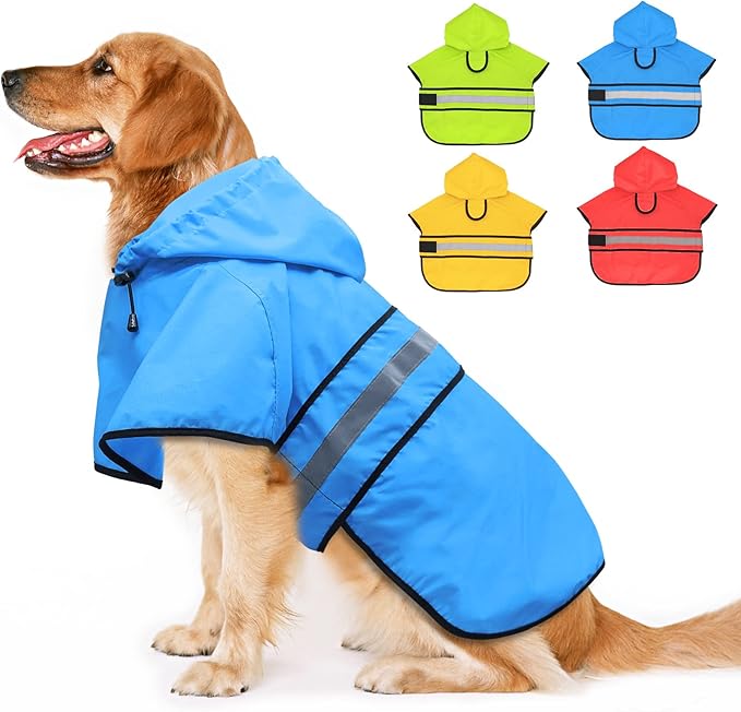 Candofly Dog Raincoat Hooded Poncho - Adjustable Waterproof Dog Rain Jacket Lightweight Reflective Dog Rain Coat Pet Slicker for Small Medium Large Dogs (Medium, Sky Blue)
