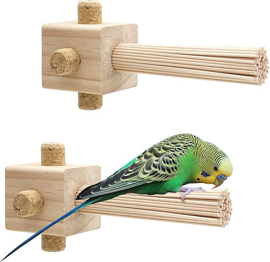 2 Pcs Parrot Chewing Stopper Toy Stand Perches Lollipop Stick Bird Toy Intelligence and Emotions Wood Foraging Toys for Parrots Cage Accessory (Wood-Lollipop, 2 Pack)