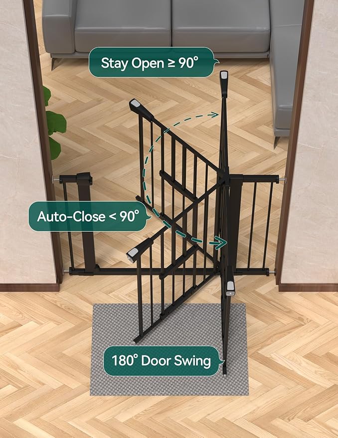 BABELIO 36 Inch Extra Tall Baby Gate with Cat Door,29.5-40" Metal Pet Door for Stairs,Doorways,House,Auto Close,Easy Walk Thru,Black