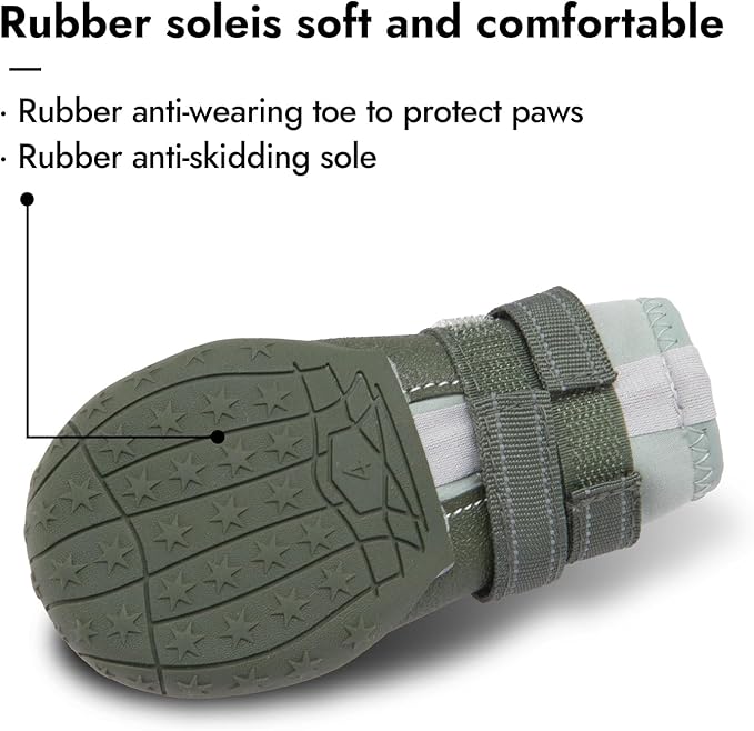Dog Shoes, Waterproof Dog Boots & Paw Protectors with Anti-Slip Sole, 4pcs/Set Pet Dog Booties, Reflective Dog Shoes for Small Medium Large, Winter Snowy Summer Hot Pavement (Green, 5# (M))