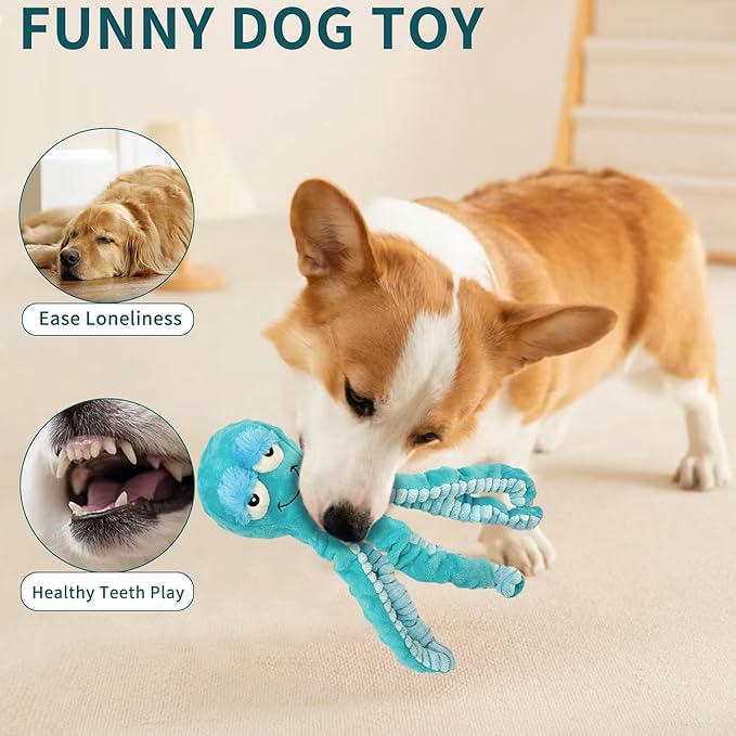 Octopus Dog Toys - Large Squeaky, Tug of War, Interactive Plush Toys for Small, Medium Puppies - Training Aid, Boredom Reducer