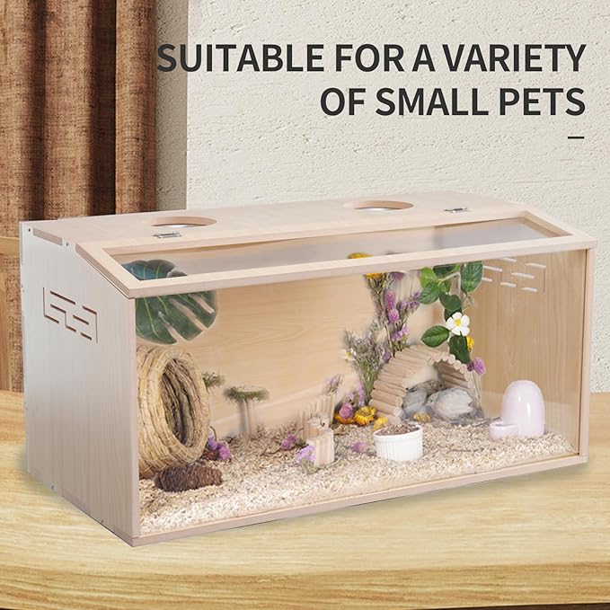 23.6 inch Wooden Hamster Cage, Large Habitat, Openable Top, Transparent Acrylic for Interior View, Ventilated, Easy to Clean, for Syrian Hamster, Dwarf Hamster, Gerbil, Other Small Pet Animals