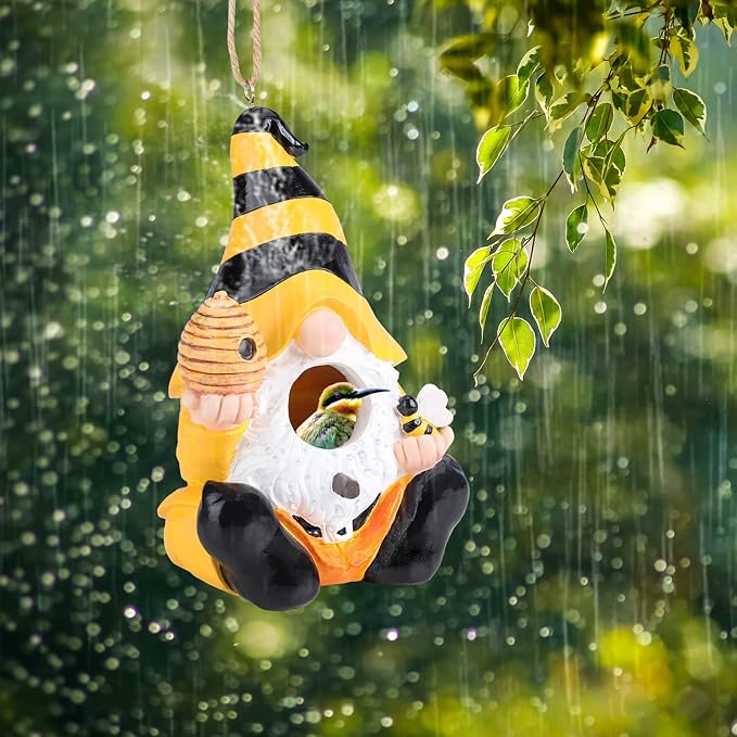 Yinns Resin Bird House, Birdhouses for Outdoors, Decorative Bird Houses, Hanging Funny Gnomes Birdhouse for Outside Garden Decor