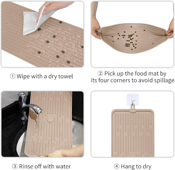 Ptlom Pet Placemat for Dog and Cat, Anti-Slip Waterproof Dogs Feeding Mat Prevent Food and Water Overflow, Bowl Mats Suitable for Medium and Small Pets, Taupe, Silicone