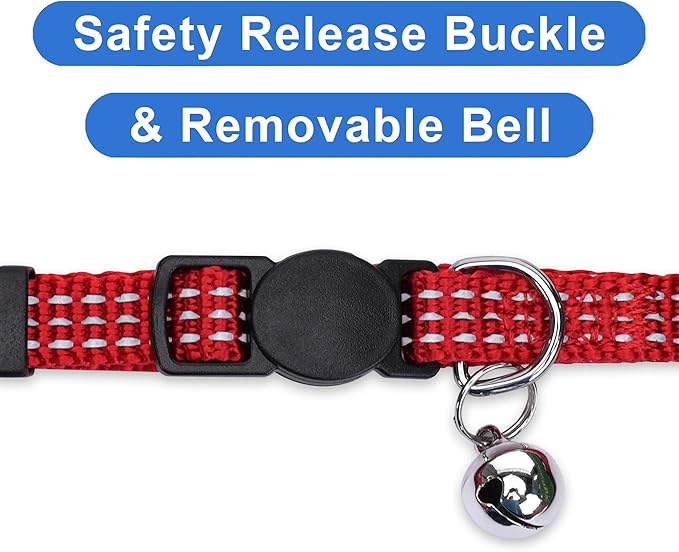 Pawtitas Reflective Cat Collar with Safety Buckle and Removable Bell Cat Collar Kitten Collar Red Cat Collar One Size