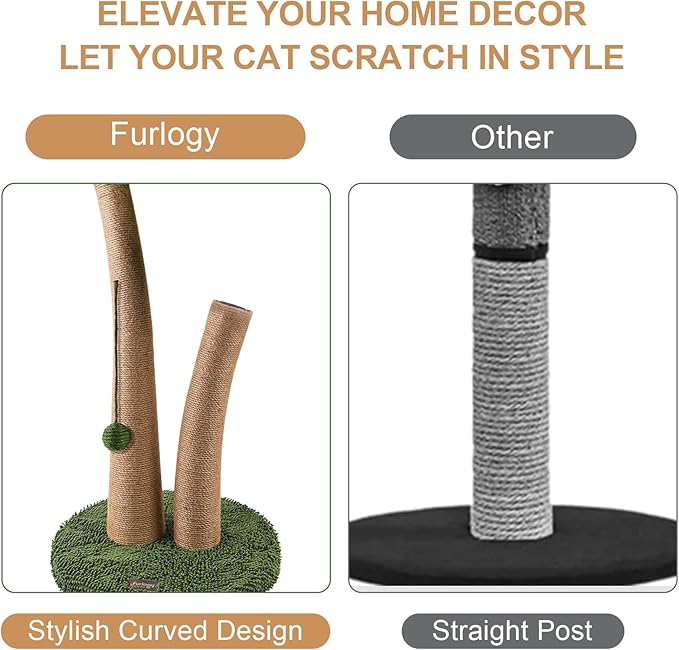 Cat Scratching Post, 35" Tall Cat Scratcher with Natural Sisal Rope, 5 Interactive Toy Balls and 2 Curved Design Scratching Posts for Indoor Cats Adults and Kitten (Style B)