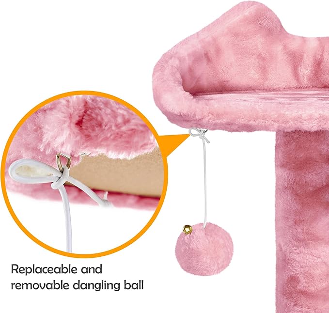 Yaheetech 62in Cat Tree Tower for Indoor Cats, Furniture w/Double Condo, Scratching Posts, Multiple Platforms and Balls for Kittens, Pink
