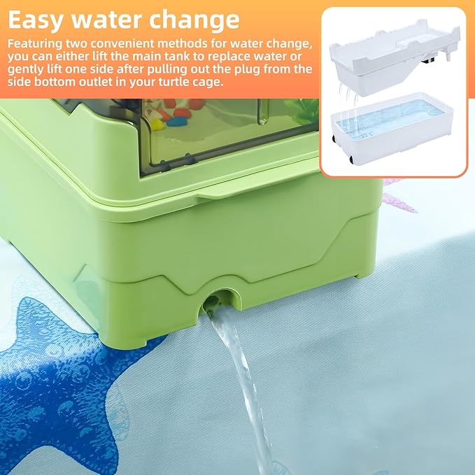 Turtle Habitat Tank Kit– Fresh Filtration, Waterplay Fun, Diverse Living, Heat Lamp, Water Pump and Convenient Water Changes in Tanks Habitat Kits Turtle cage (Green, Medium)