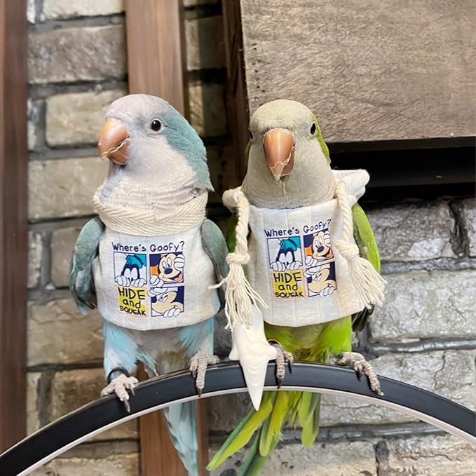 Bird Costume Diaper Flight Suit Frog Shape Hoodie Clothes Cosplay Photo Prop for Parrots Parakeet Cockatiel Sun Conure, Small Animals Apparel (White Without Hat, Large) (BPF1)
