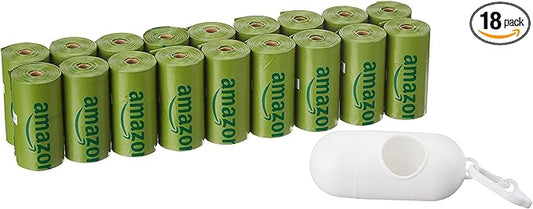 Amazon Basics Dog Poop Bags with Dispenser, 270 Count, Enhanced for Guaranteed Leakproof, Cucumber Scented, Includes Leash Clip