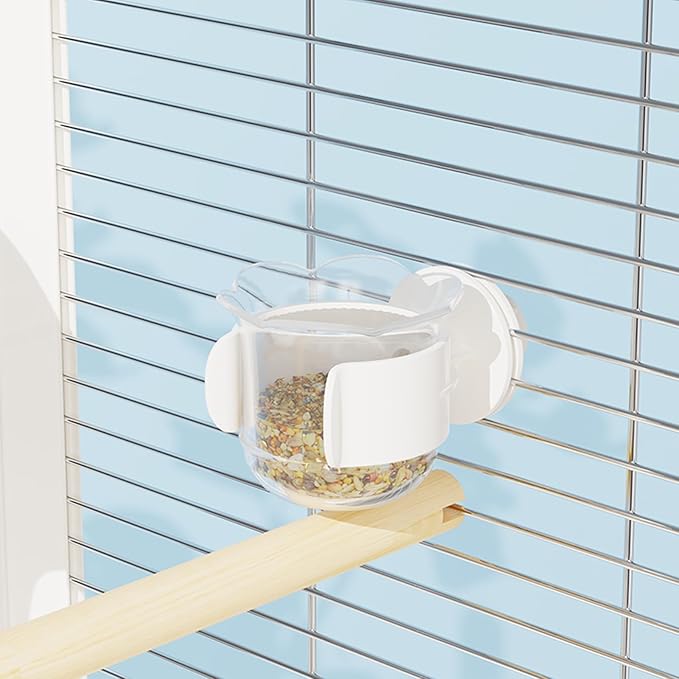 2pcs/4pcs PET Bird Bowls with Clamp, Bird Cage Feeder, Durable Water Bowl, Feeding Cups, Water Feeder for Cockatiel, Parakeet, Macaw, Finches, Lovebirds, Small Animals Gray (White, 4pcs)