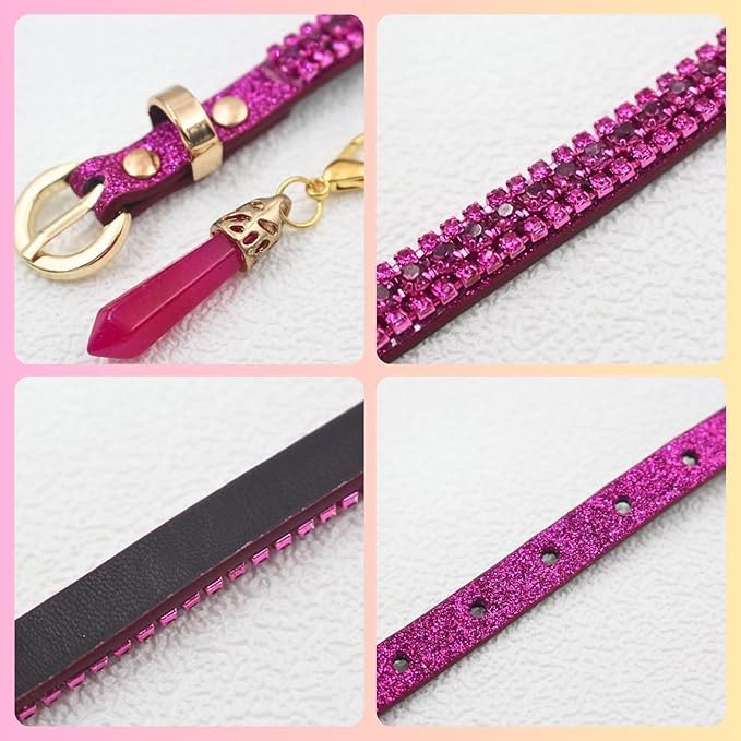 PEARLY JUN Rhinestone Dog Collars for Small Dogs Cat, XXS Fuchshia Bling Diamond Cat Collar Cute Luxury Crystal Pet Puppy
