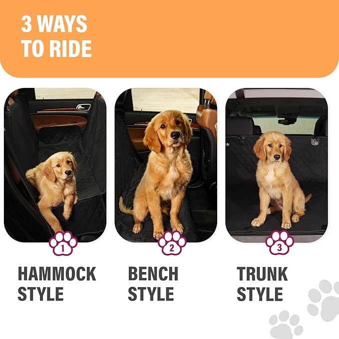 Active Pets Black Standard Dog Car Hammock Back Seat Cover, Waterproof Backseat Cover Protector for Truck Bench Rear of Sedans or SUVs, Essential Pet Supplies Vacuum or Wipe Clean, Machine Washable