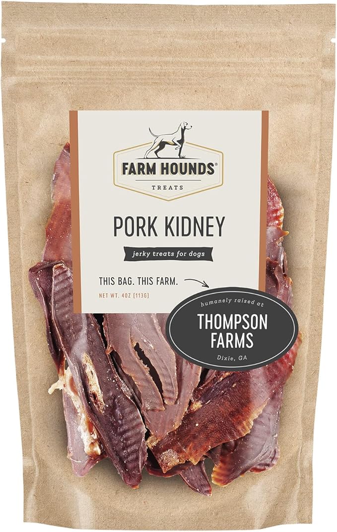 Farm Hounds - Pork Kidney - Premium Natural Jerky for Dogs - Made from 100% Humanely Raised Pork- Organ Treats - Great for Training & Treats - No Added Fillers - Made in USA - 4oz -1 Pack