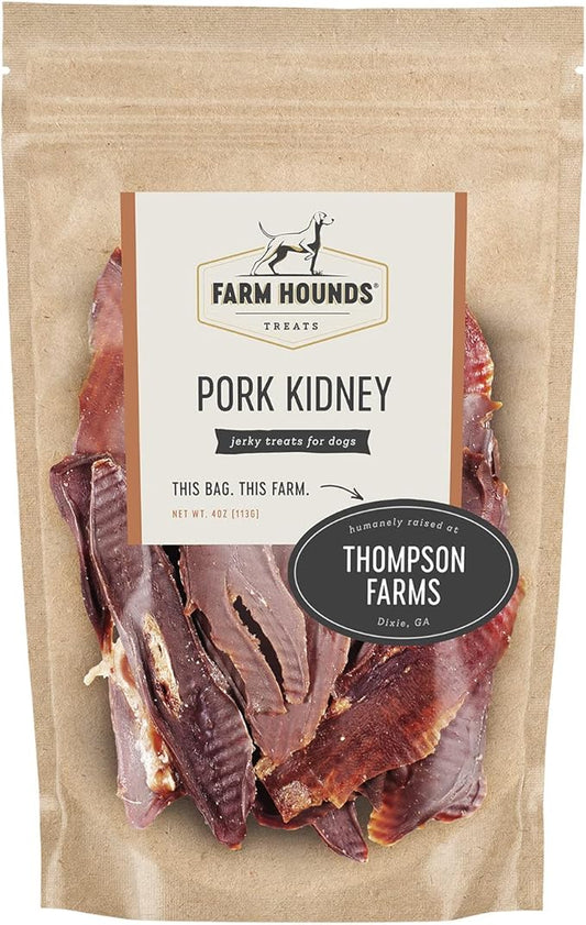 Farm Hounds - Pork Kidney - Premium Natural Jerky for Dogs - Made from 100% Humanely Raised Pork- Organ Treats - Great for Training & Treats - No Added Fillers - Made in USA - 4oz -1 Pack