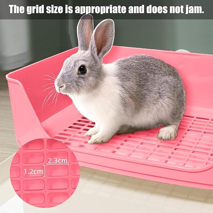kathson 2PCS Large Rabbit Litter Box Trainer, Potty Corner Toilet with Drawer Bigger Pet Pan for Adult Hamster, Guinea Pig, Ferret, Galesaur, Bunny and Other Animals (Pink,Brown)