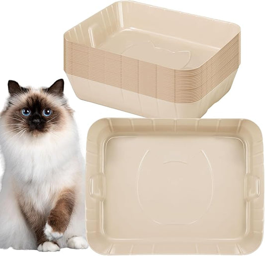 Bokon 25 Pcs Disposable Litter Boxes for Cats Plastic Cat Litter Tray Large Kitten Pan for Kitty Rabbit Guinea Pig Hamster Pets Supplies Travel Home Toilet, 15.7 x 11.8 x 3 Inches(Beige)