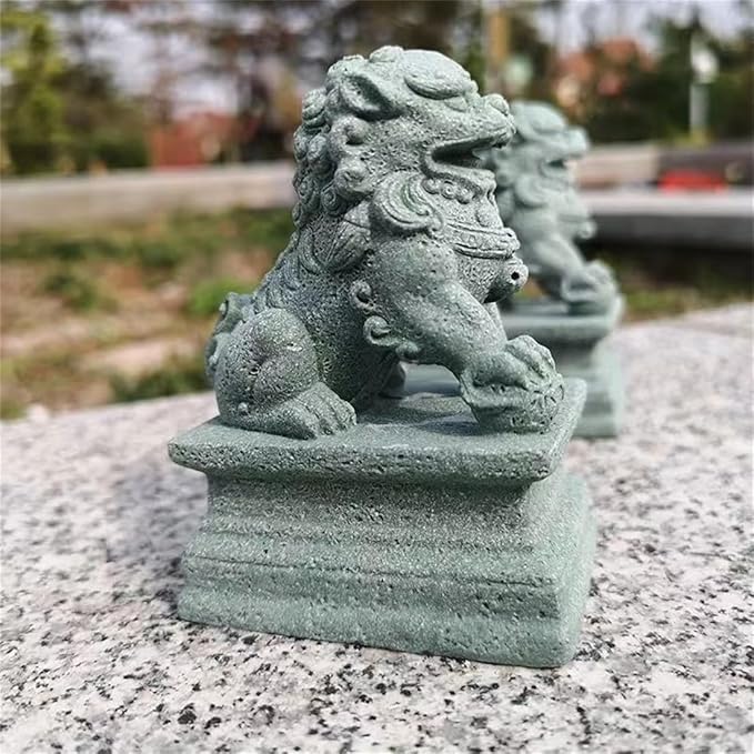 livelyfish Asian Fu Foo Dogs Statues A Pair of Two Guardian Lion Sandstone Figurine Pets Fish Tank Aquarium Landscape Ornaments Garden Feng Shui Decorations, M