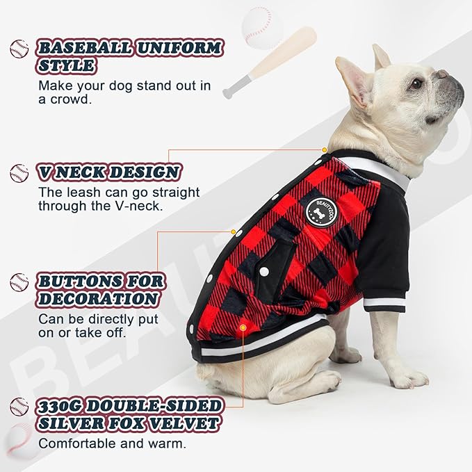 BEAUTYZOO Dog Hoodie for Small Medium Dogs, Fall Winter Warm Clothes for Puppy S M Sized Dogs Girl Boy, Dog Sweater Hoodies Baseball Sweatshirt Jacket Bulldog Pitbull Cat Clothing Coat- Buffalo
