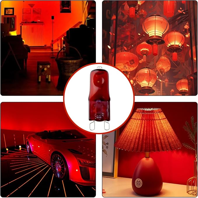 G9 Red Heat Lamp Bulbs for Reptiles 50W 4Pack,Mini Night Halogen Light Bulbs,Dimmable Infrared Heat Light for Tortoise,Turtle,Gecko,Bearded Dragon,Lizard Tank