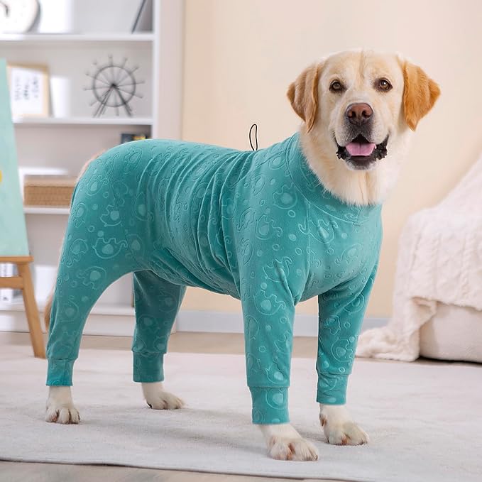 Dog Coats Autumn Winter Jumpsuit for Large Medium Dogs, Warmer Recovery Suit Polar Fleece Dog Bodysuit Lightweight Pajamas Pullover Stretchy Onesie Four-Legged Cold Weather Clothes (2XL, Green)