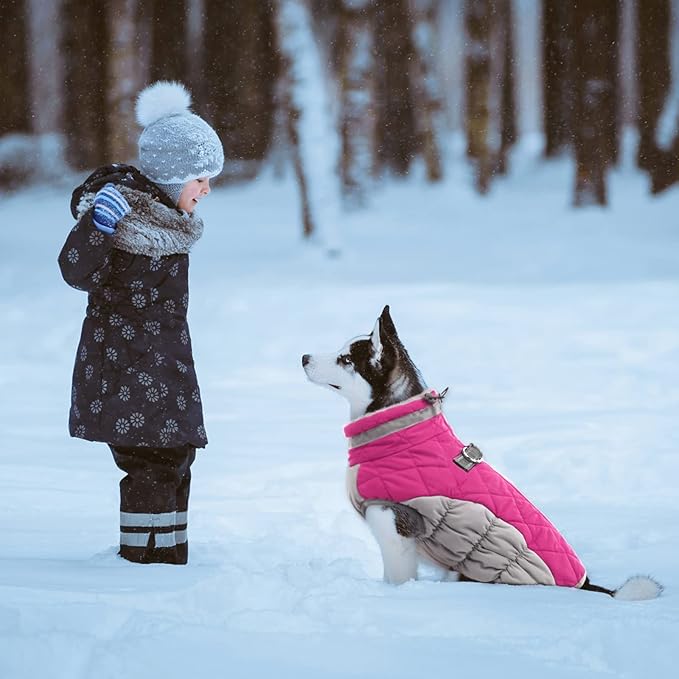 Lelepet Dog Coat Warm Dog Winter Coat Waterproof Dogs Jacket with Harness Built in Reflective Pet Fleece Vest Zip-Up Cold Weather Coats for Dogs Turtleneck & Windproof Coats Chihuahua Rose Red XS