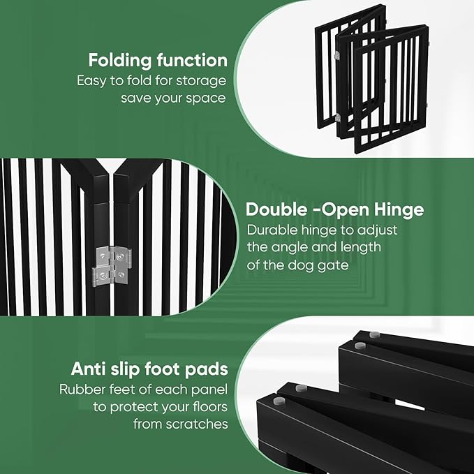 Dog Gate, Freestanding Dog Gates for Doorways, Foldable Dog Gate Indoor, Pet Gates for Doorways Bedroom, Puppy Gate with Metal Support Feet, Room Divider 4 Panels (Black)
