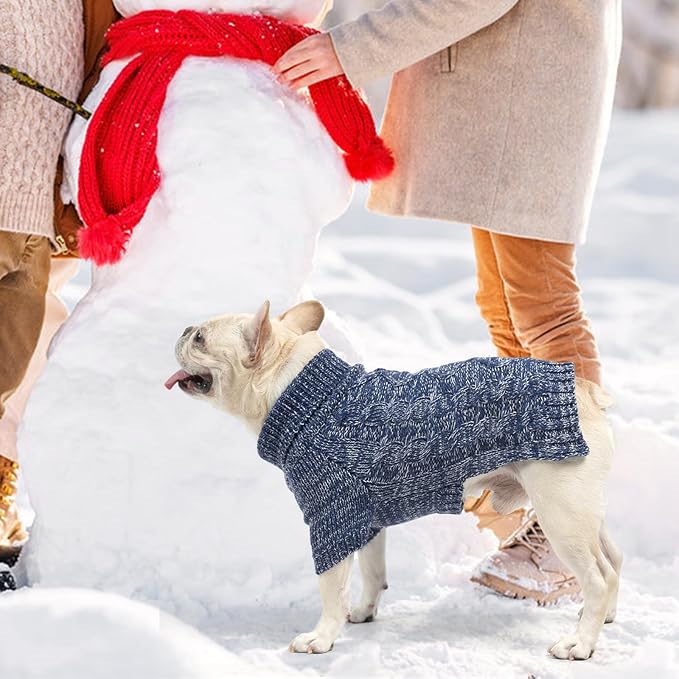 KOOLTAIL Dog Sweater for Large Medium Small Dogs, Fall Dog Sweaters, Turtleneck Cable Knitwear Pet Cold Weather Coats with Leash Hole, Warm Winter Pullover Clothes for Bulldog, Yorkie,Boy Girl,Navy SM