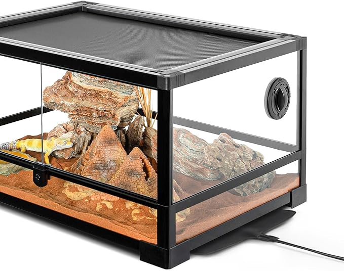 Reptile Tank 20 Gallon, 360°Full Vision Glass Reptile Terrarium 24" x 18" x 12", 24 in Wide Front Opening Reptile Tank for Desert and Tropical Reptiles Gecko Bearded Dragon Snake Hermit Crab