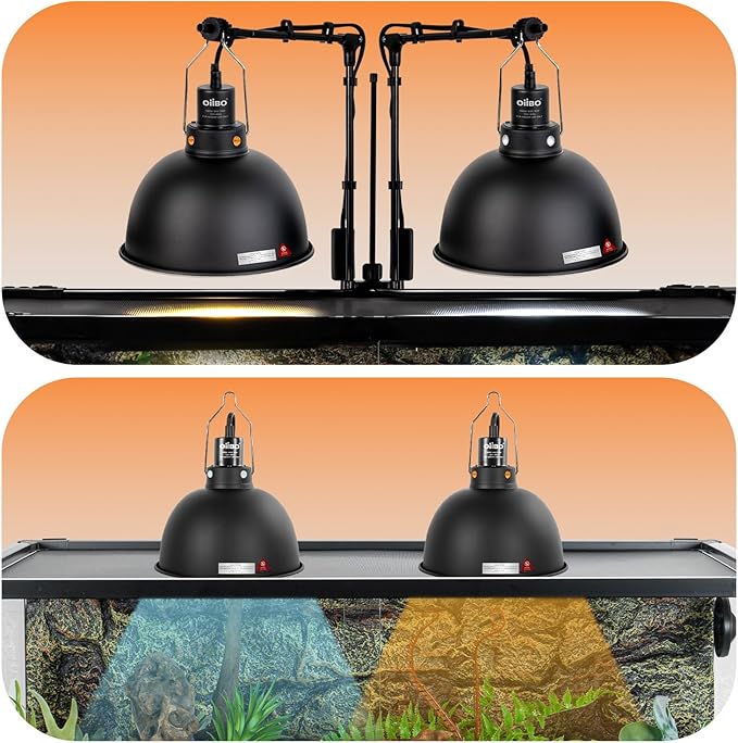 Oiibo 8.5 Inch Reptile Light Fixture with Dimming/Separate Switches, 2 Packs Deep Dome Lamp Cap Reflector Cover, UVB Light Heat Lamp Fixture for Reptile Glass Terrariums, Max 150W Black