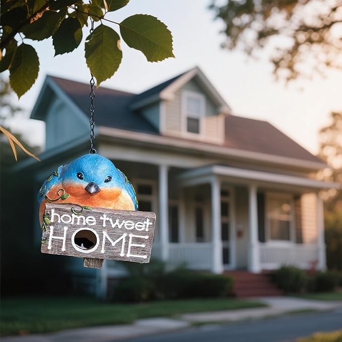 Topadorn Bird Houses for Outside Hanging, Hanging Resin Garden Bird House Decoratvie Birdhouse