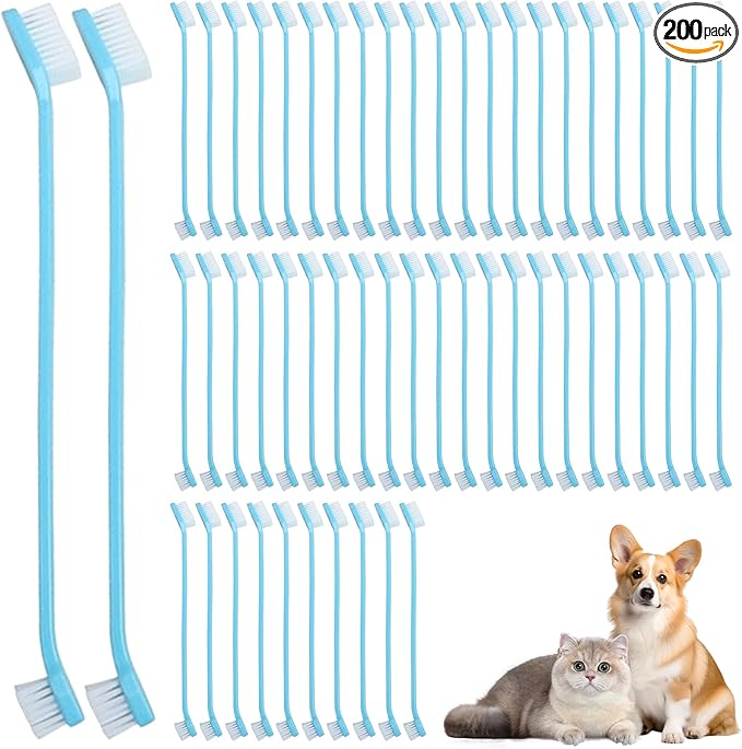 200 PCS Pet Toothbrush Bulk Double Headed Pet Toothbrush Puppy Tooth Brushing Kit for Pets Teeth Cleaning(Blue)