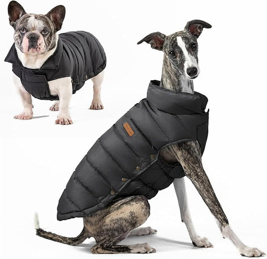 SPACE LION Puffer Jacket, Down Winter Coat, Durable Outdoor Coat for Cold and Windy Conditions, Waterproof, Windproof, Lightweight Jacket, Adjustable Fit for Small, Medium Dogs(Black,M)