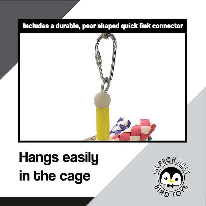 1042 Duo Willow Heart Shredder Bird Toy – Willow, Crinkle Paper & Finger Traps for Shredding & Foraging – Handcrafted by Us – Great for Conures, Greys & Medium to Large Size Birds