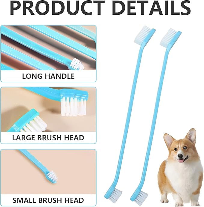 200 PCS Pet Toothbrush Bulk Double Headed Pet Toothbrush Puppy Tooth Brushing Kit for Pets Teeth Cleaning(Blue)
