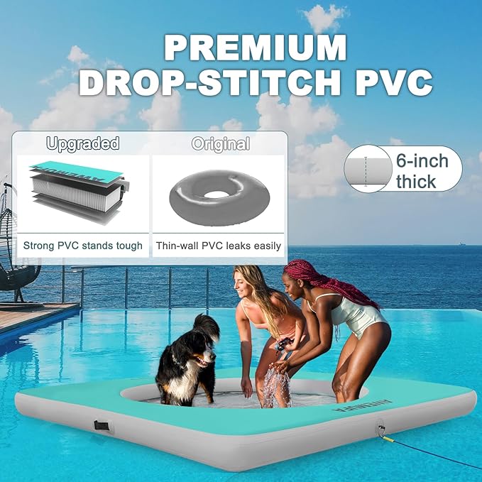 Inflatable Dock Floating Platform with Mesh, Heavy Duty Water Hammock Floats Floating Ring, Tanning Pool Hammock Inflatable Raft Mat Lake Floats for Adults Ocean