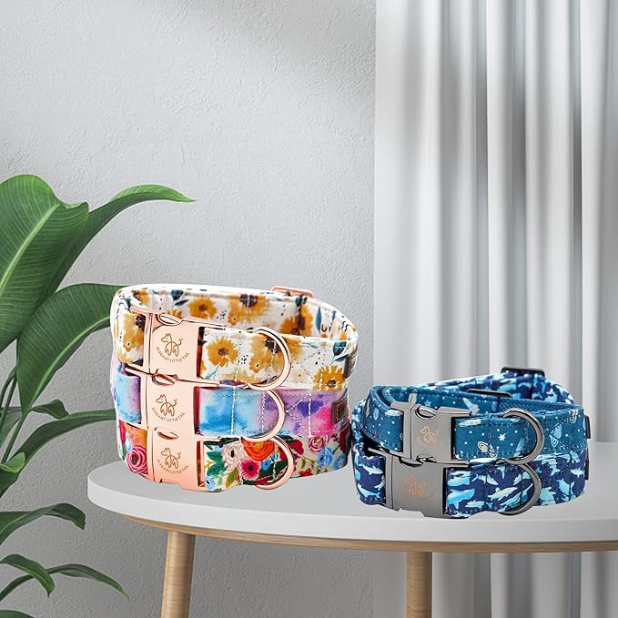 Elegant little tail Dog Collar, Sunflower Pattern Pet Collar Durable Cute Dog Collars Summer Fall Female Pet Gift Adjustable Dog Collar for Small Dogs