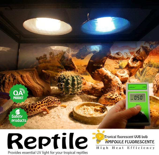 UVA UVB Light Reptile Bulb 10.0 13W Desert Compact Fluorescent Terrarium Lamp for Bearded Dragon, Turtle, Snake, Gecko, Lizard With UV Tester Card