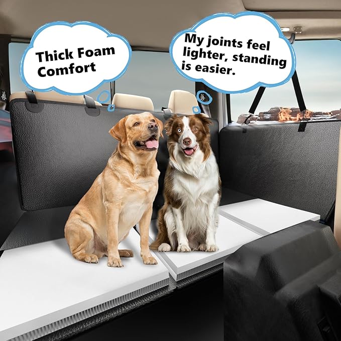Back Seat Extender for Dogs-Leather Upgraded Foam, Hard Bottom Dog Seat Cover for Truck Back Seat, Dog Hammock for Truck Crew Cab F150, RAM1500, Sierra, Silverado,Tundra, Titan(59‘x29’