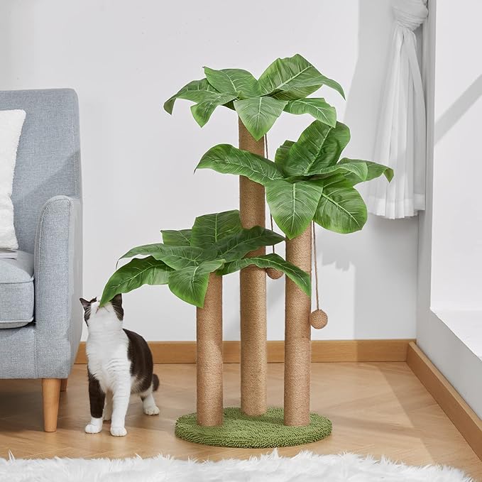 31.5Inch Cat Scratching Post,Cat Scratcher Tree with 3 Scratching Poles & 2 Interactive Dangling Balls,Cats Scratching Posts for Indoor Kitten & Adult Cats
