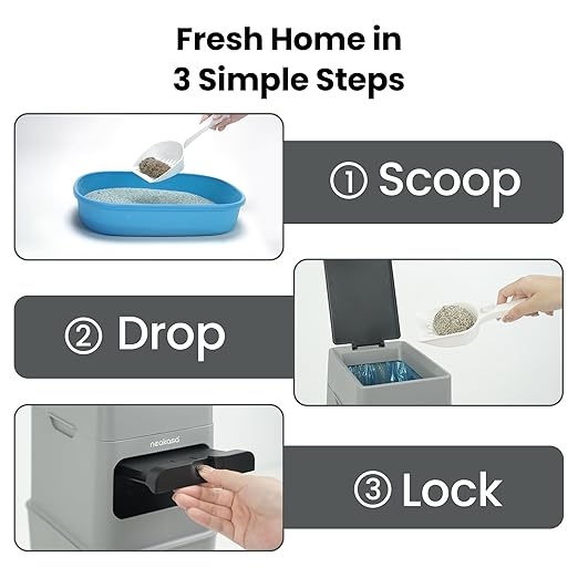 Neakasa Cat Litter Trash Can, 9.2L Waste Disposal Bin for Cat Litter, Dog Poo & Diapers, with Wider Opening and 4-Month Refill Bag (Gray)