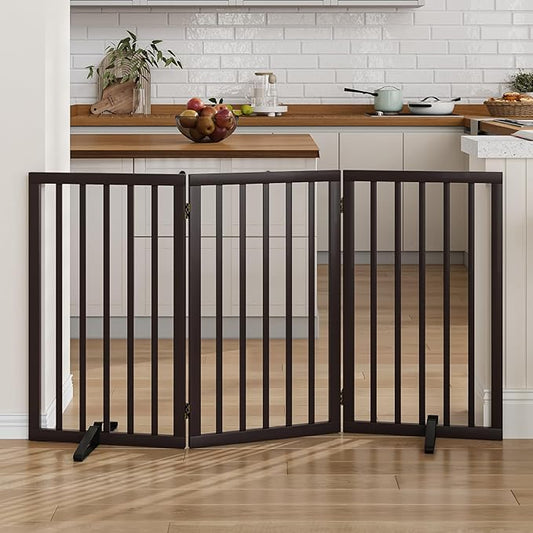 Dog Gate for Doorways 32" Tall Freestanding Dog Gate for Stair Foldable Pet Gate for Dogs Indoor (Brown,3 Panel)