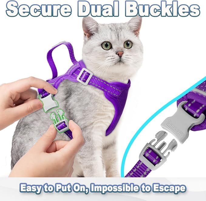 Cat Harness and Leash Set Escape Proof for Kitten Walking, Soft Adjustable Top Handle Vest Harnesses for Cats, Easy Control Breathable Reflective Small Medium Large, Purple, XXS