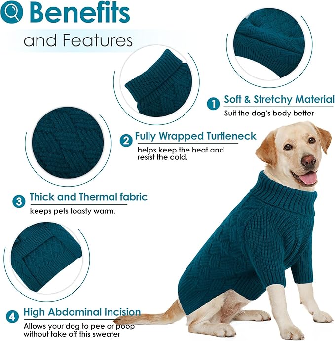AOFITEE Small Dog Sweater, Dog Sweaters for Small Dogs Male, Thick Dogs Winter Sweatshirt Girl Boy, Pet Halloween Sweater, Classic Cable Turtleneck Holiday Knitwear for Pug Dachshund, S