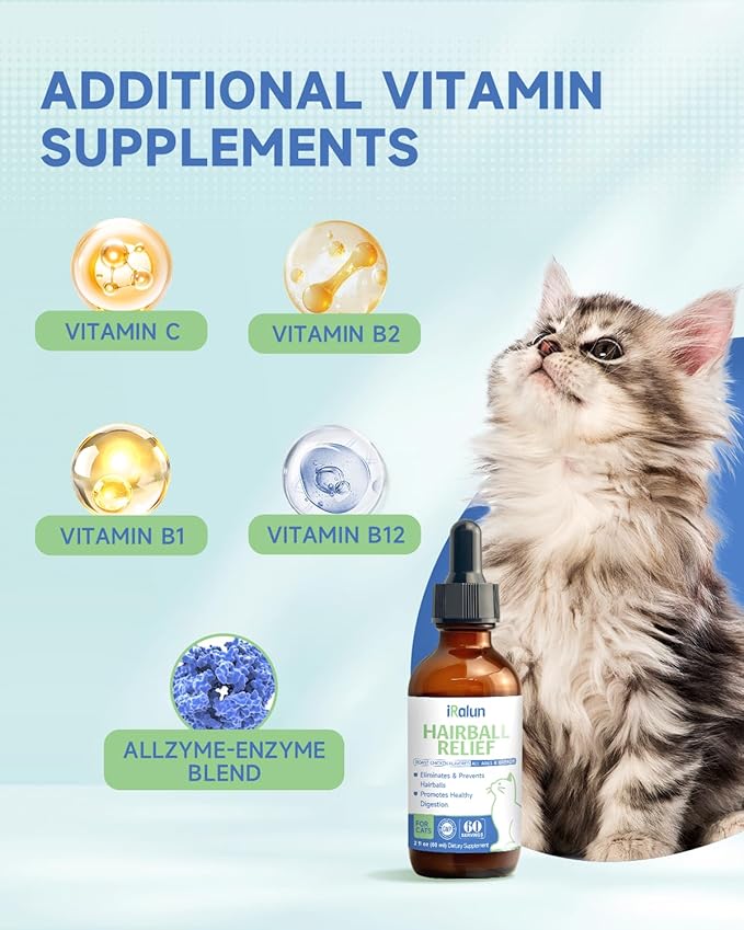 Hairball Treatment for Cats- Hair Ball Relief Digestive Aid-Hairball Support Remedy- Promotes Healthy Digestion, Eliminates & Prevents Hairballs, for All Ages & Breeds 2fl oz