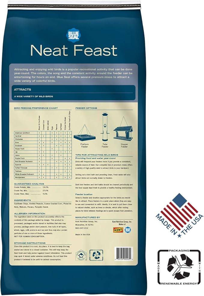 Blue Seal Neat Feast Wild Bird Seed | Convenient Shell-Free Mix | Attracts Wide Variety of Birds | 20 Pound Bag